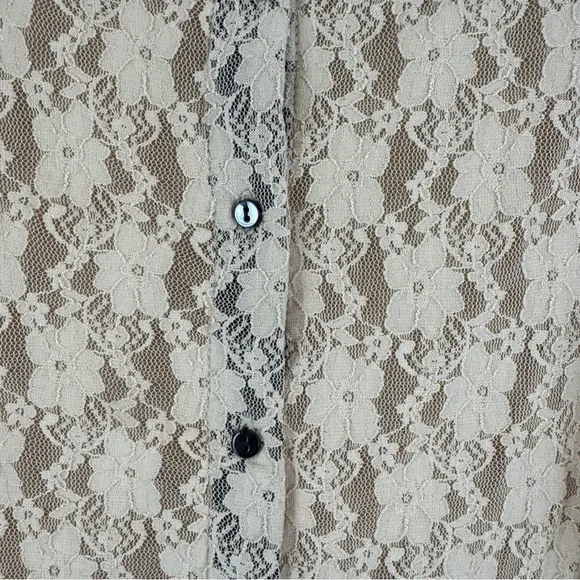 Zara Basic Beige Lace Peter Pan Collar Top Short Sleeve Size S NWT - Picture 11 of 12